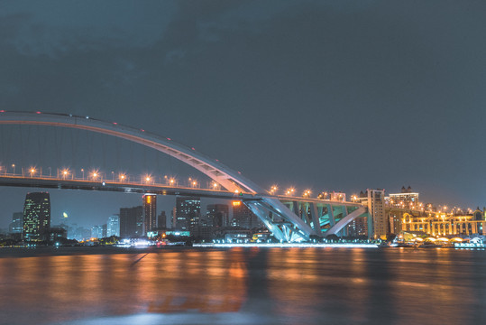 上海夜景城市风景卢浦大桥