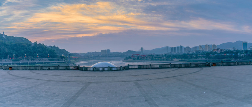 清晨宜宾地标广场城市景观