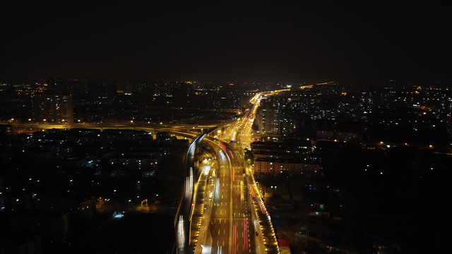 航拍上海夜景高架
