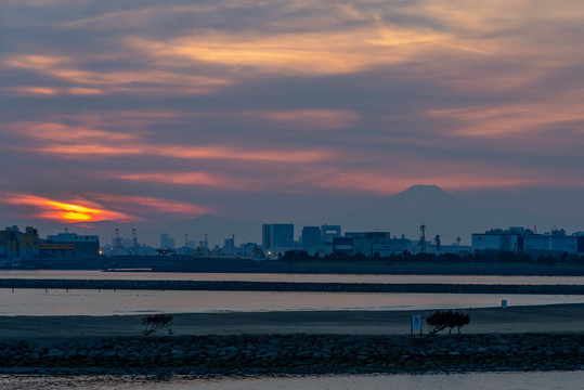 落日与富士山