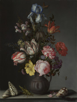 巴尔萨泽·凡·德·阿斯特花瓶里的鲜花和贝壳与昆虫
