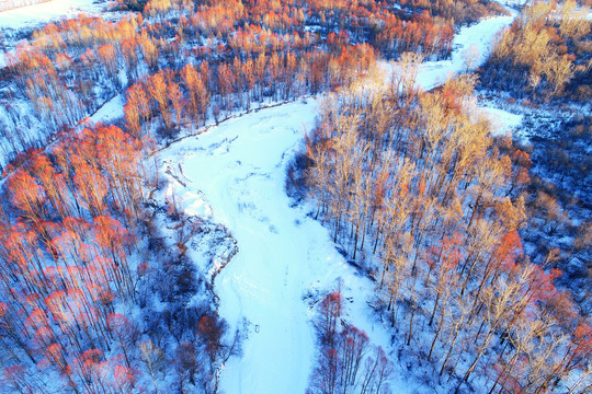 大兴安岭雪河红柳风光