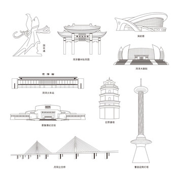 菏泽标志建筑矢量线条