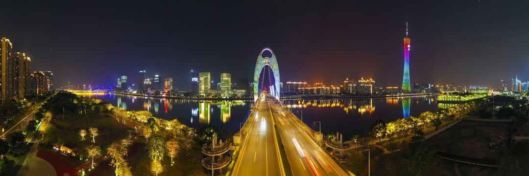 航拍广州城市夜景风光
