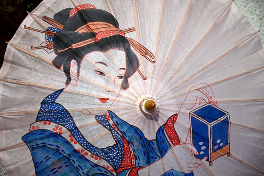 日本浮世绘油纸伞特写