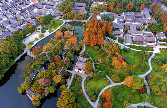 宁波月湖公园秋景航拍