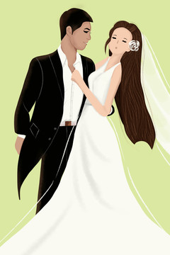 婚礼新郎新娘卡通人物元素