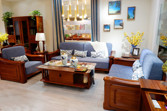 中式客厅实木沙发组合
