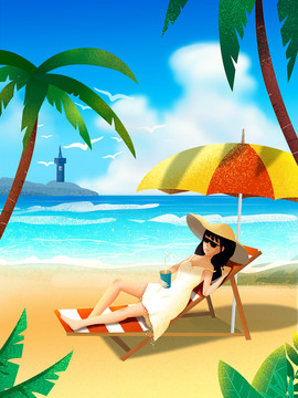 沙滩风情海边度假夏日插画海报