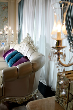 欧式古典真皮沙发靠背台灯