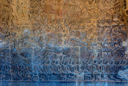 柬埔寨暹粒吴哥窟围廊内的壁画