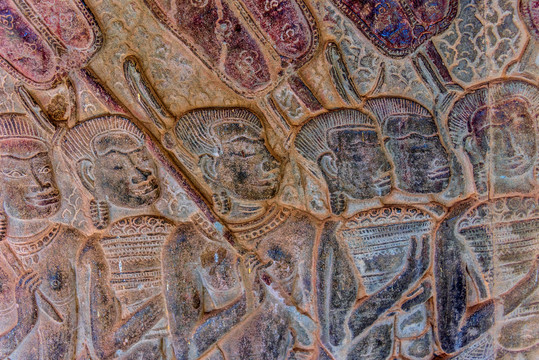 柬埔寨暹粒吴哥窟围廊内的壁画