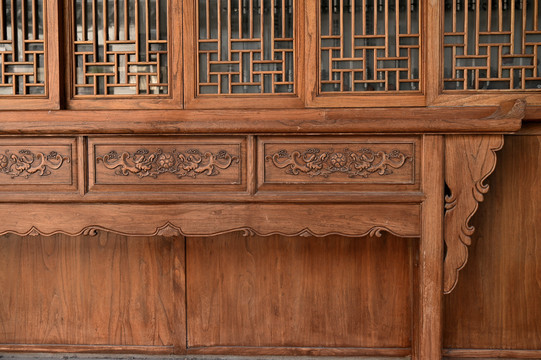 中式古典老建筑木纹装饰