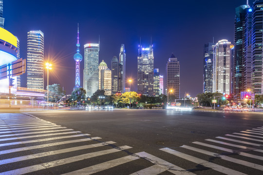 上海金融区办公楼街道夜景