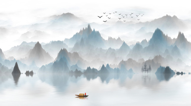 新中式抽象意境水墨山水画