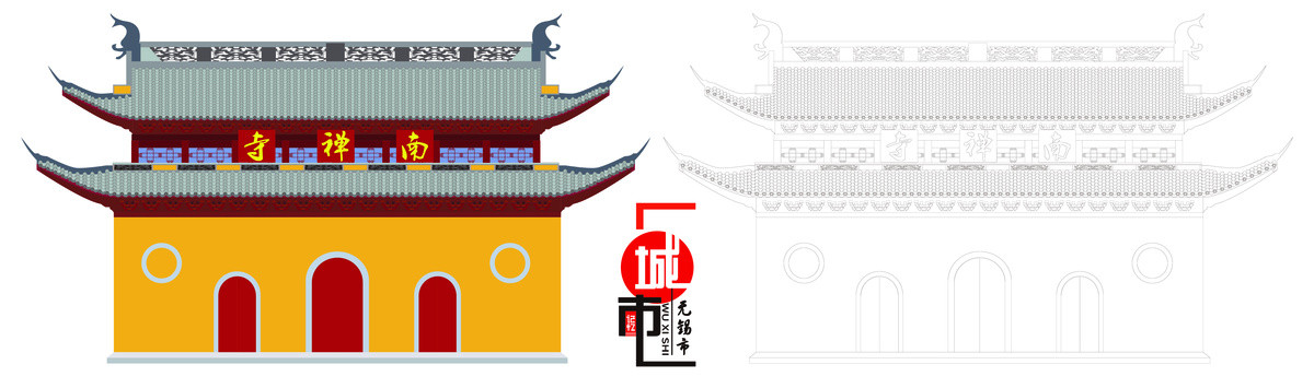 南禅寺色稿线稿