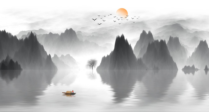 水墨山