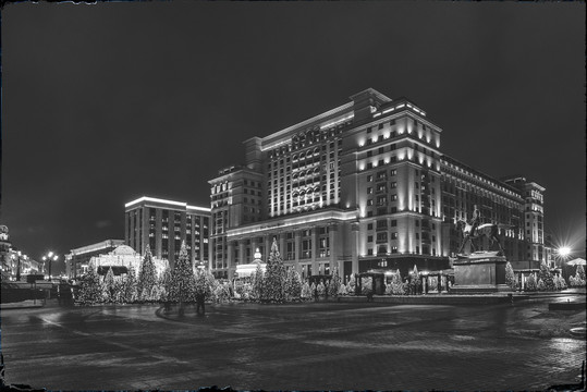 莫斯科四季酒店夜景黑白
