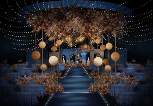 蓝色撞色婚礼舞台效果图