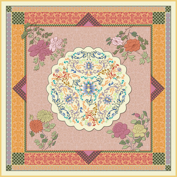 中国传统纹样丝巾花型