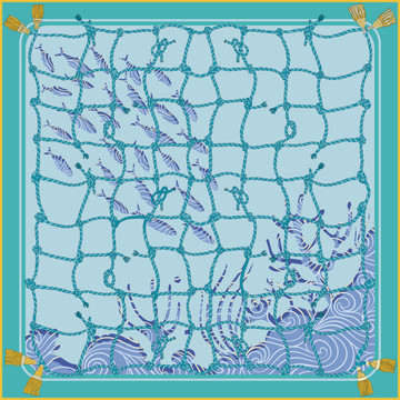 海洋渔网图案丝巾花型数码印花