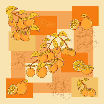 美味橙子插画图案设计