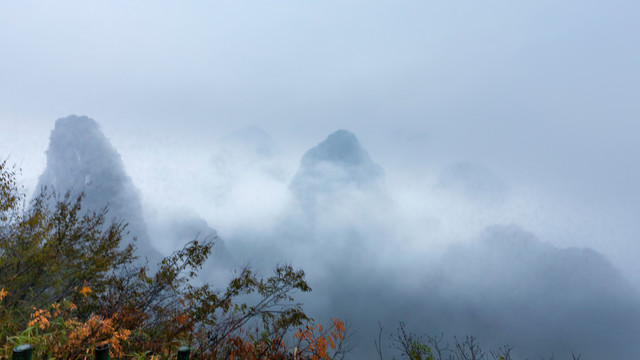 阳朔美丽的晨雾景观