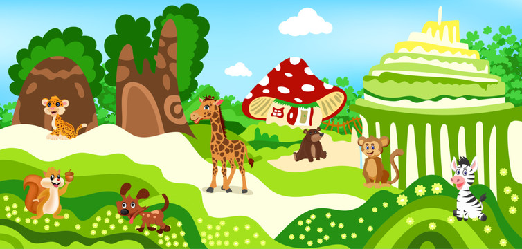 幼儿园卡通童趣动物园壁画设计