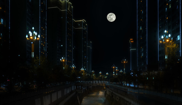 大月亮城市夜景