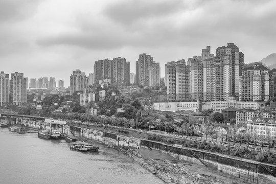 重庆城市景观黑白照片