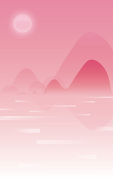 粉红色山水画背景