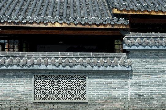 中式风格建筑屋檐和墙壁