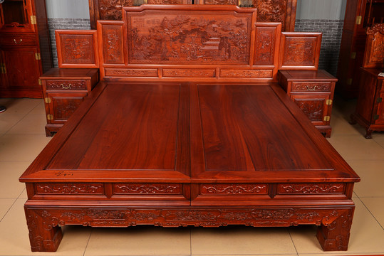 红木雕刻床