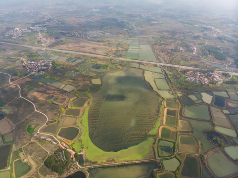 湖北大冶保安湖湿地公园航拍风光