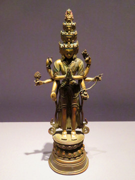 铜鎏金十一面观音菩萨像