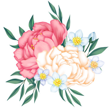 浪漫花卉植物花束插画元素