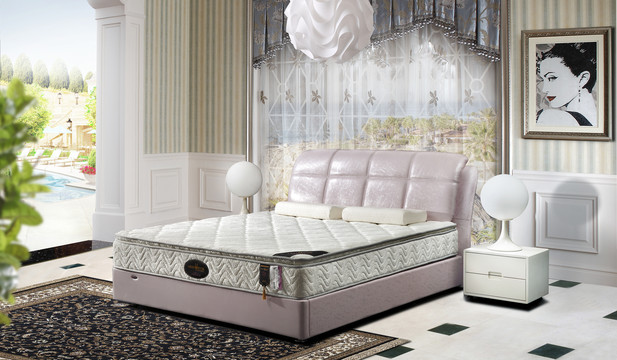卧室软床真皮大床乳胶枕床垫