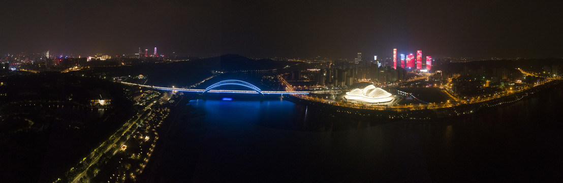 南宁大桥广西五象新区航拍夜景灯