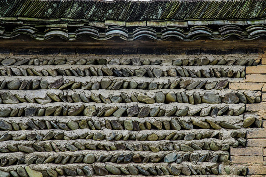 青瓦鹅卵石背景墙