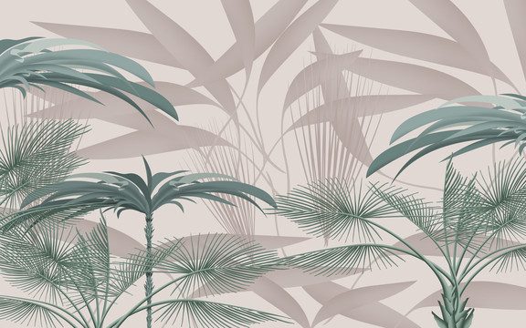 手绘热带植物装饰画背景墙