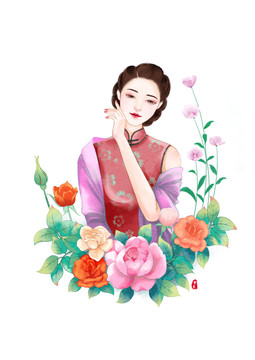 女人如花插画