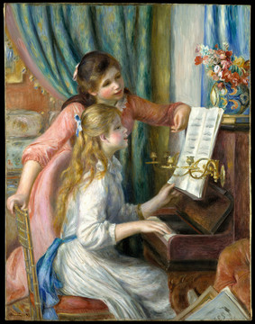 雷诺阿两个弹钢琴的女孩
