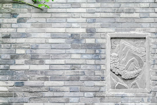 背景素材青砖墙与雕刻浮雕