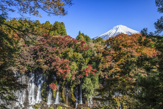 日本静冈的白瑞托瀑布和富士山