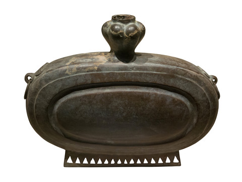 西汉文物蒜头型铜扁壶