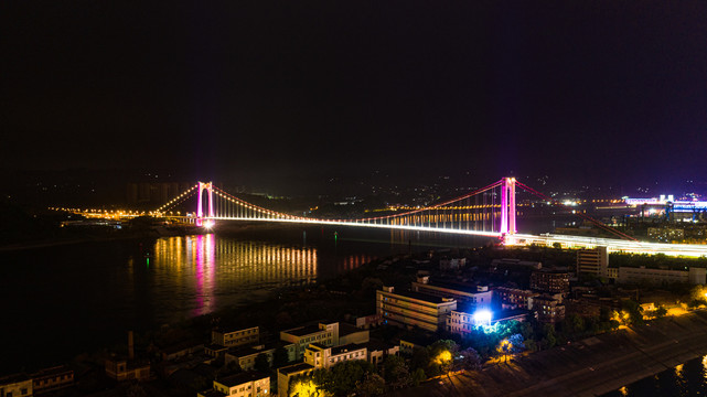 宜昌至喜长江大桥夜景航拍