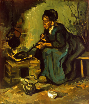 梵高在壁炉旁做饭的农妇