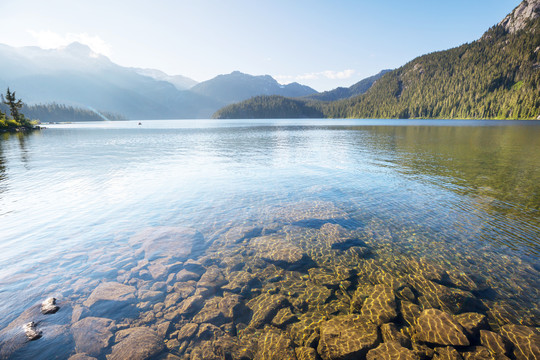 夏季山中的宁静湖