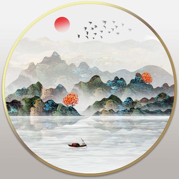 新中式中国风茶室禅意山水装饰画