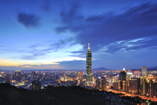 台湾台北101大厦及城市景观